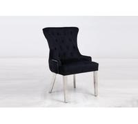 Modernique A Pair (x2) Velvet Solid Back Dining Chairs with Chrome Knocker & Legs in Black Modernique Black