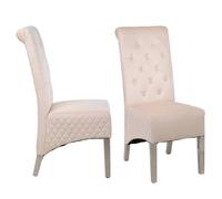 Modernique A Pair (x2) Velvet Tufted High Back Dining Chairs with Chrome Legs in Beige Modernique Beige