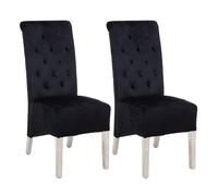 Modernique A Pair (X2) Velvet Tufted High Back Dining Chairs With Chrome Legs In Black Black One Size