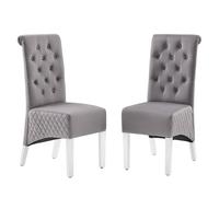 Modernique A Pair (x2) Velvet Tufted High Back Dining Chairs with Chrome Legs in Grey Modernique Grey