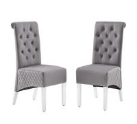 Modernique A Pair (x2) Velvet Tufted High Back Dining Chairs with Chrome Legs in Grey Modernique Grey