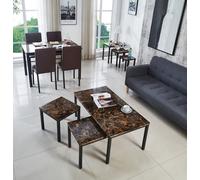 Modernique Brown Mdf Marble Effect Top Coffee Table With X2 Side Tables Set