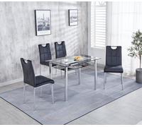 Modernique Compact 120 Cm Black Dining Table With 4 Black Velvet Dining Chairs Set