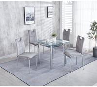 Modernique Compact 120 Cm Grey Dining Table With 4 Grey Velvet Dining Chairs Set