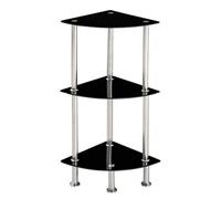 Modernique Corner Tempered Glass Tier Shelf Storage Unit with Chrome Stand in Black Modernique Black