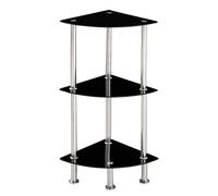 Modernique Corner Tempered Glass Tier Shelf Storage Unit with Chrome Stand in Black Modernique Black