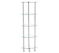 Modernique Corner Tempered Glass Tier Shelf Storage Unit with Chrome Stand in Clear Modernique Clear