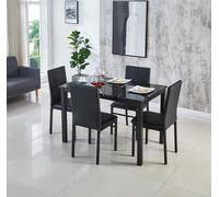 Modernique Emillia Mdf Marble Effect Dining Table With 4 Faux Leather Chairs In Black