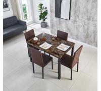 Modernique Emillia Mdf Marble Effect Dining Table With 4 Faux Leather Chairs In Brown