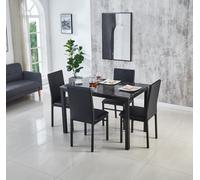 Modernique Emillia Mdf Marble Effect Dining Table With 4 Faux Leather Chairs In Grey