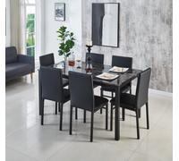 Modernique Emillia Mdf Marble Effect Dining Table With 6 Faux Leather Chairs In Grey