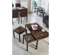 Modernique Gloss Finish Mdf Marble Effect Top Coffee Table With X2 Side Tables Set In Brown Brown One Size