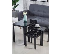 Gloss Finish MDF Marble Effect Top Nest of 3 Table Sets Modernique Black One Size