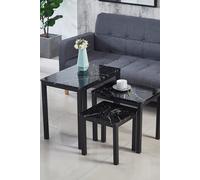 Modernique Gloss Finish MDF Marble Effect Top Nest of 3 Table Sets in Black Modernique Black