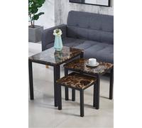 Gloss Finish MDF Marble Effect Top Nest of 3 Table Sets Modernique Brown One Size