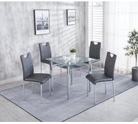 Modernique Grey 80 Cm Compact Dining Table With 4 Grey Faux Leather Dining Chairs Set