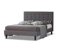 Fabric Bed with High Headboard, Slatted Wooden Sprung Bed Base Modernique Grey Double