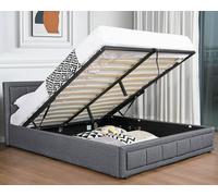 Grey Fabric Ottoman Storage Bed with Underneath Massive Store Space, Wooden Sprung Slatted Gas Liftup Solid Bedbase Modernique Grey Single