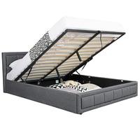 Modernique Grey Fabric Ottoman Storage Bed With Underneath Store Space, Wooden Sprung Slatted Gas Liftup Base In Double (4Ft6)