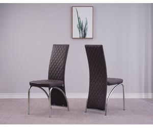 Modernique Irine Brown Faux Leather Dining Chairs Set Of 4, High Back Chairs With Chrome Frame In Brown