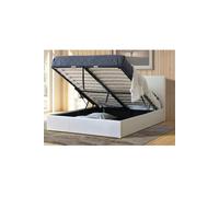 Leather Ottoman Storage Bed with Wooden Slatted Gas Liftup Base. Modernique Off White Small Double