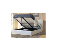Leather Ottoman Storage Bed with Wooden Slatted Gas Liftup Base. Modernique Off White Small Double