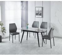 Sintere Stone Top Extending Table & 4 Faux Leather Chairs Dining Set Modernique Grey One Size