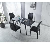 Modernique Sintere Stone Top Extending Table & 4 Faux Leather Chairs Dining Set In Black Black One Size