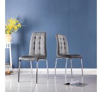 Modernique Monocco Grey Faux Leather Dining Chair Set Of 4 With Chrome Frame