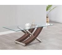 Modernique Nuovo Coffee Table, Tempered Clear Glass Top With Cross Leg In Brown
