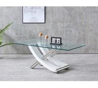 Modernique Nuovo Coffee Table, Tempered Clear Glass Top With Cross Leg In Gloss White