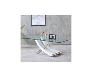 Modernique Nuovo Coffee Table, Tempered Clear Glass Top With Cross Leg In White White One Size