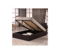 Ottoman Double Storage Bed Faux Leather with Gas Lift Up Base Modernique Brown Double