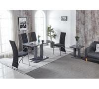 Modernique Rocco Grey Gloss Finish Mdf Dining Table With 4 Black Velvet Dining Chairs