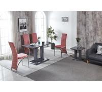 Modernique Rocco Grey Gloss Finish Mdf Dining Table With 4 Pink Velvet Dining Chairs