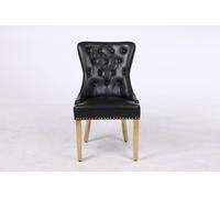Modernique Set of 2 Luna Leather Aire Dining Chairs with Knocker, Stud & Golden Legs in Black