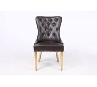Modernique Set of 2 Luna Leather Aire Dining Chairs with Knocker, Stud & Golden Legs in Brown