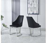 Modernique Set Of 2 Velvet Upholstered Dining Chairs With Chrome Metal Legs In Black Black One Size