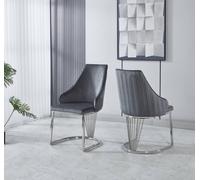 Modernique Set of 2 Velvet Upholstered Dining Chairs with Chrome Metal Legs in Grey Modernique Grey
