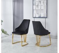 Modernique Set of 2 Velvet Upholstered Dining Chairs with Golden Metal Legs in Black Modernique Black