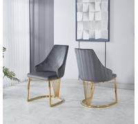 Modernique Set of 2 Velvet Upholstered Dining Chairs with Golden Metal Legs in Grey Modernique Grey