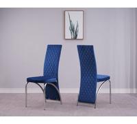 Modernique Set Of 4 Blue Velet High Back Dining Chairs With Solid Chrome Legs