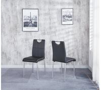 Modernique Set of 4 Dining Chairs in Faux Leather Chrome Frame Solid Build in Black Modernique Black