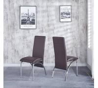 Modernique Set Of 4 Dining Chairs In Faux Leather Chrome Frame Solid Build In Brown Brown