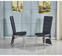 Modernique Set of 6 Dining Chairs with High Back in Faux Leather Chrome Frame Solid Build in Black Modernique Black