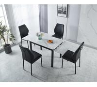 Sintere Stone Top Extending Table and 4 Faux Leather Chairs Dining Set Modernique White One Size