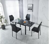 Sintere Stone Top Extending Table and 4 Faux Leather Chairs Dining Set Modernique Black One Size