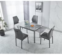 Modernique Sintere Stone Top Extending Table And 4 Faux Leather Chairs Dining Set In Grey Grey One Size