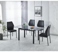 Sintere Stone Top Extending Table and 4 Faux Leather Chairs Dining Set Modernique Black One Size