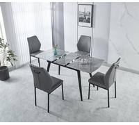 Sintere Stone Top Extending Table & 4 Faux Leather Chairs Dining Set Modernique Grey One Size